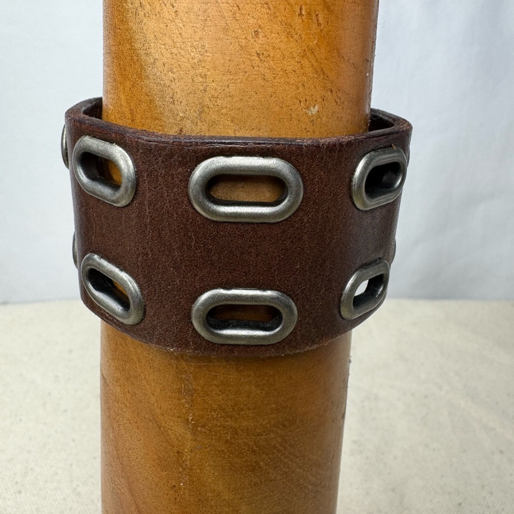 Brown Leather Bracelet with Metal Accents